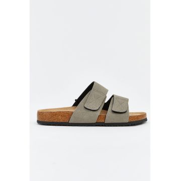 Papuci din material textil cu velcro - Kaki