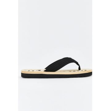 Papuci flip-flop cu model textil - Negru