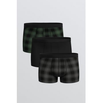 Set de boxeri din amestec de bumbac - 3 perechi - Negru/Verde deschis