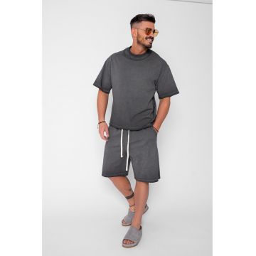 Set tricou si pantalon scurt cu efect prespalat Grey Anthracite 21179