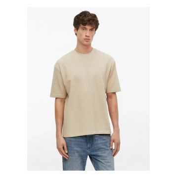 Tricou barbati la baza gatului din bumbac - Regular fit - Bej