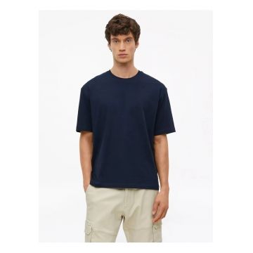 Tricou barbati la baza gatului - din jerseu gros de bumbac - Modern fit - Bleumarin inchis -