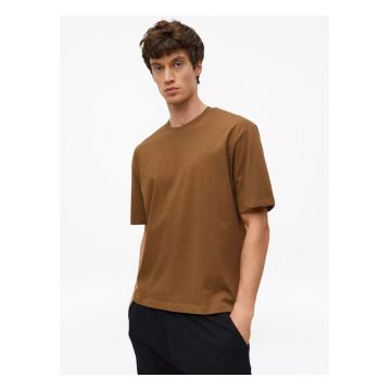 Tricou barbati la baza gatului - din jerseu gros de bumbac - Modern fit - Maro