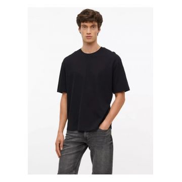 Tricou barbati la baza gatului - din jerseu gros de bumbac - Modern fit - Negru -