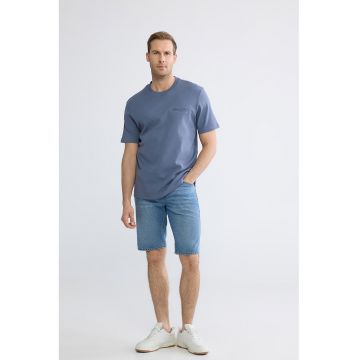 Tricou cu decolteu la baza gatului - Albastru indigo