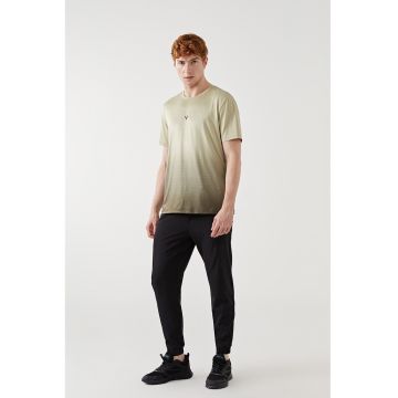 Tricou cu decolteu la baza gatului si imprimeu in degrade - Kaki pal