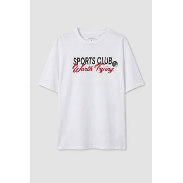 Tricou cu imprimeu si maneci cazute - Rosu/Negru/Alb optic