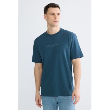 Tricou cu imprimeu text - Albastru petrol