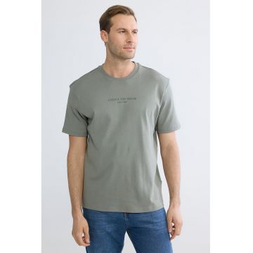 Tricou cu imprimeu text - Kaki deschis