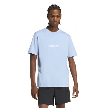 Tricou cu logo pe piept si decolteu la baza gatului - Alb/Albastru glaciar