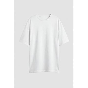 Tricou de bumbac cu decolteu la baza gatului - Albastru marin/Alb optic