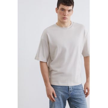 Tricou de bumbac cu decolteu la baza gatului - Gri deschis