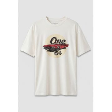 Tricou de bumbac cu decolteu la baza gatului - Rosu/Alb murdar