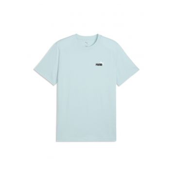 Tricou de bumbac cu decolteu la baza gatului si logo brodat Essentials 2 - Albastru glaciar