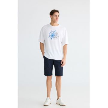 Tricou de bumbac cu imprimeu - Alb/Albastru