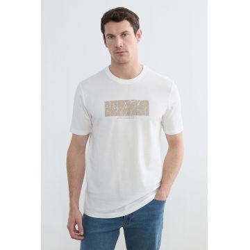 Tricou de bumbac cu imprimeu grafic - Alb/Maro taupe