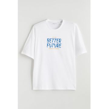 Tricou de bumbac cu imprimeu text - Alb/Albastru royal
