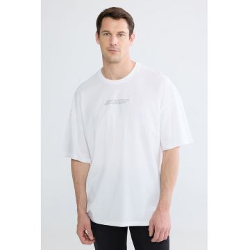 Tricou de bumbac cu imprimeu text - Gri/Alb optic