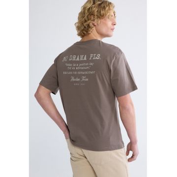 Tricou de bumbac cu imprimeu text - Maro taupe