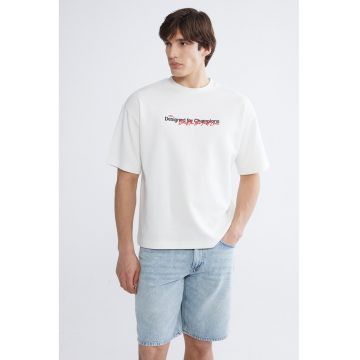 Tricou din amestec de bumbac cu imprimeu text - Alb