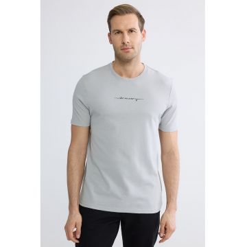 Tricou din amestec de bumbac cu imprimeu text - Gri