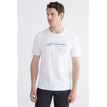 Tricou din bumbac cu decolteu la baza gatului - Alb/Albastru