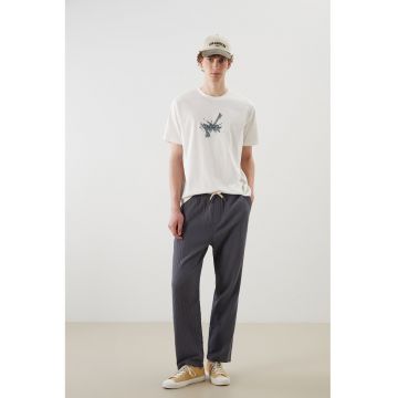 Tricou din bumbac cu decolteu la baza gatului - Alb