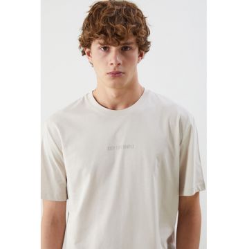 Tricou din bumbac cu decolteu la baza gatului - Bej