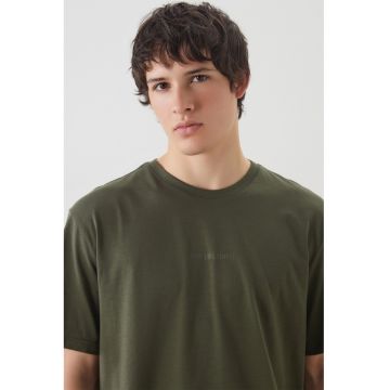 Tricou din bumbac cu decolteu la baza gatului - Kaki