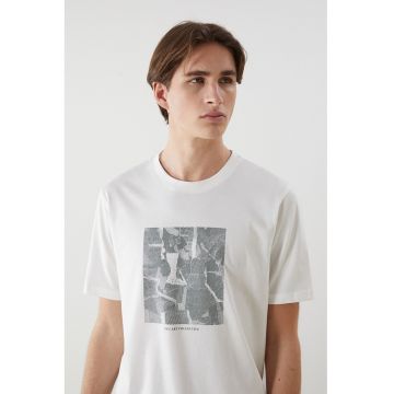 Tricou din bumbac cu imprimeu abstract - Alb