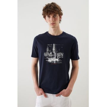 Tricou din bumbac cu imprimeu - Bleumarin