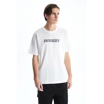 Tricou din bumbac cu imprimeu text - Alb optic