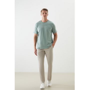 Tricou din bumbac cu imprimeu text - Verde deschis