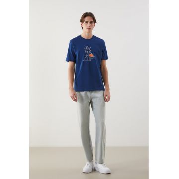 Tricou din bumbac cu imprimeu tropical - Albastru royal