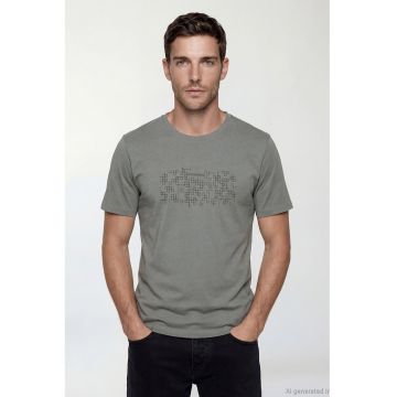 Tricou din bumbac cu model abstract - Kaki