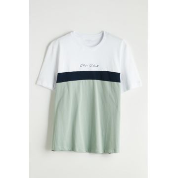 Tricou din bumbac cu model colorblock - Alb/Verde/Bleumarin
