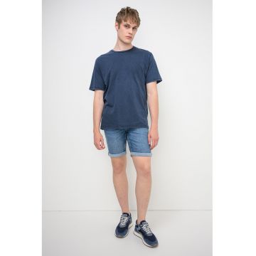 Tricou din bumbac cu model uni - Albastru inchis