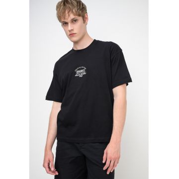 Tricou din bumbac organic cu broderie Menton - Negru