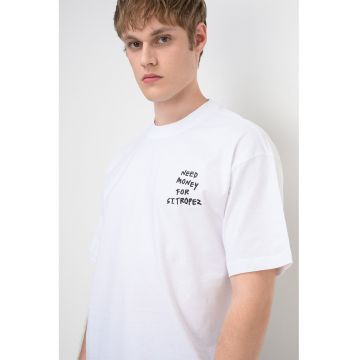 Tricou din bumbac organic cu imprimeu text Money - Negru stins/Alb murdar