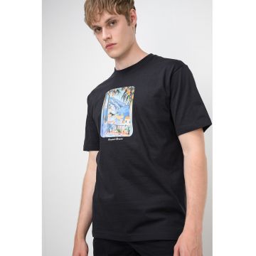 Tricou din bumbac organic Fred Graphic - Negru/Albastru inchis/Portocaliu pal