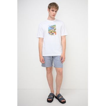 Tricou din bumbac organic Fred Graphic - Portocaliu/Albastru inchis/Alb optic