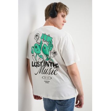 Tricou din bumbac organic Vintage Cartoon - Negru stins/Verde pal/Alb murdar