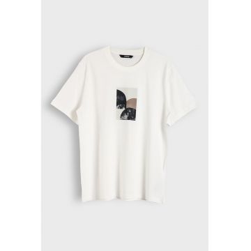 Tricou lejer cu imprimeu abstract - Negru stins/Maro taupe deschis/Alb murdar