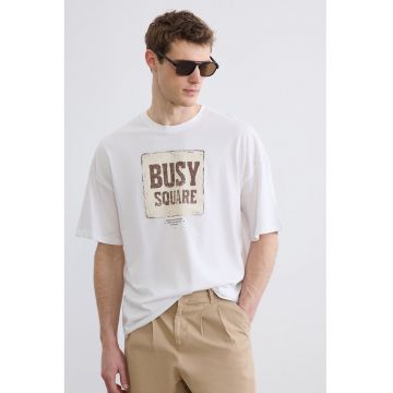Tricou lejer cu imprimeu - Alb/Maro cafeniu