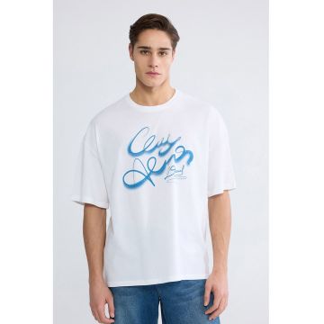 Tricou lejer cu imprimeu - Alb optic/Albastru