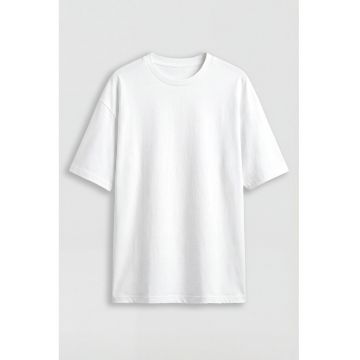 Tricou lejer de bumbac cu imprimeu - Alb optic/Albastru