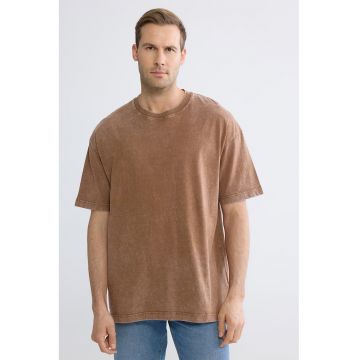 Tricou lejer de bumbac - Maro deschis melange