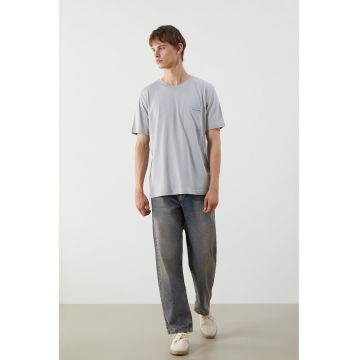 Tricou lejer din bumbac cu buzunar pe piept - Albastru pal