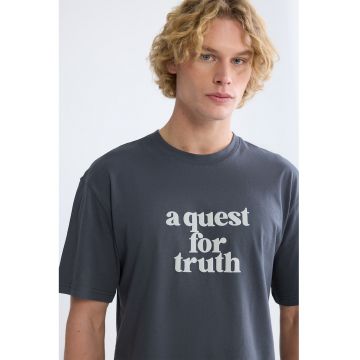 Tricou lejer din bumbac cu imprimeu - Gri inchis/Bej deschis