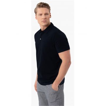 Tricou polo barbati din bumbac - cu buzunar pe piept - uni - Regular Fit -  o-Chili - negru - Negru